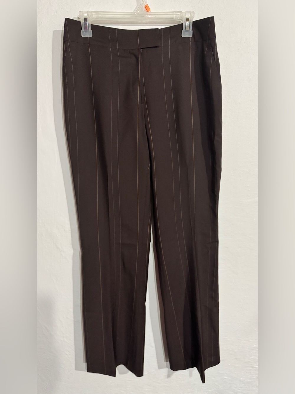 Bill Burns Vintage Wool Wide-Leg Pinstripe Trousers in Dark Brown size 10 - Picture 2 of 5